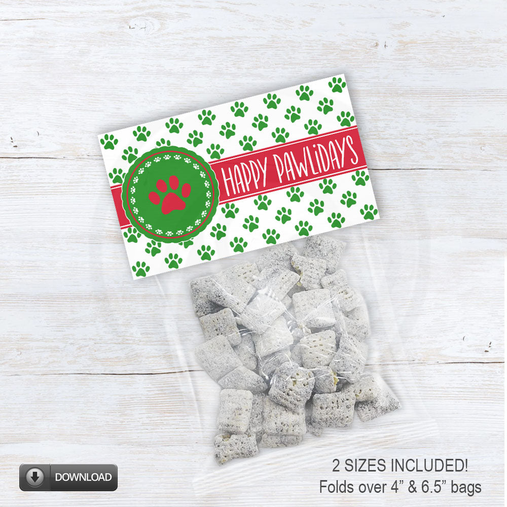 printable Christmas treat bag toppers puppy chow pawlidays bag toppers