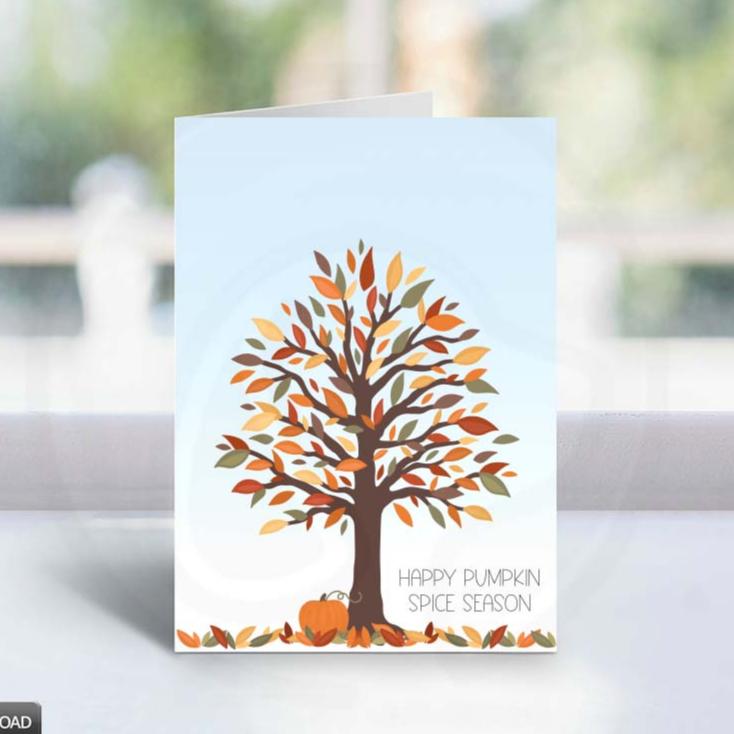 printable happy pumpkin spice season greeting card, happy fall card download
