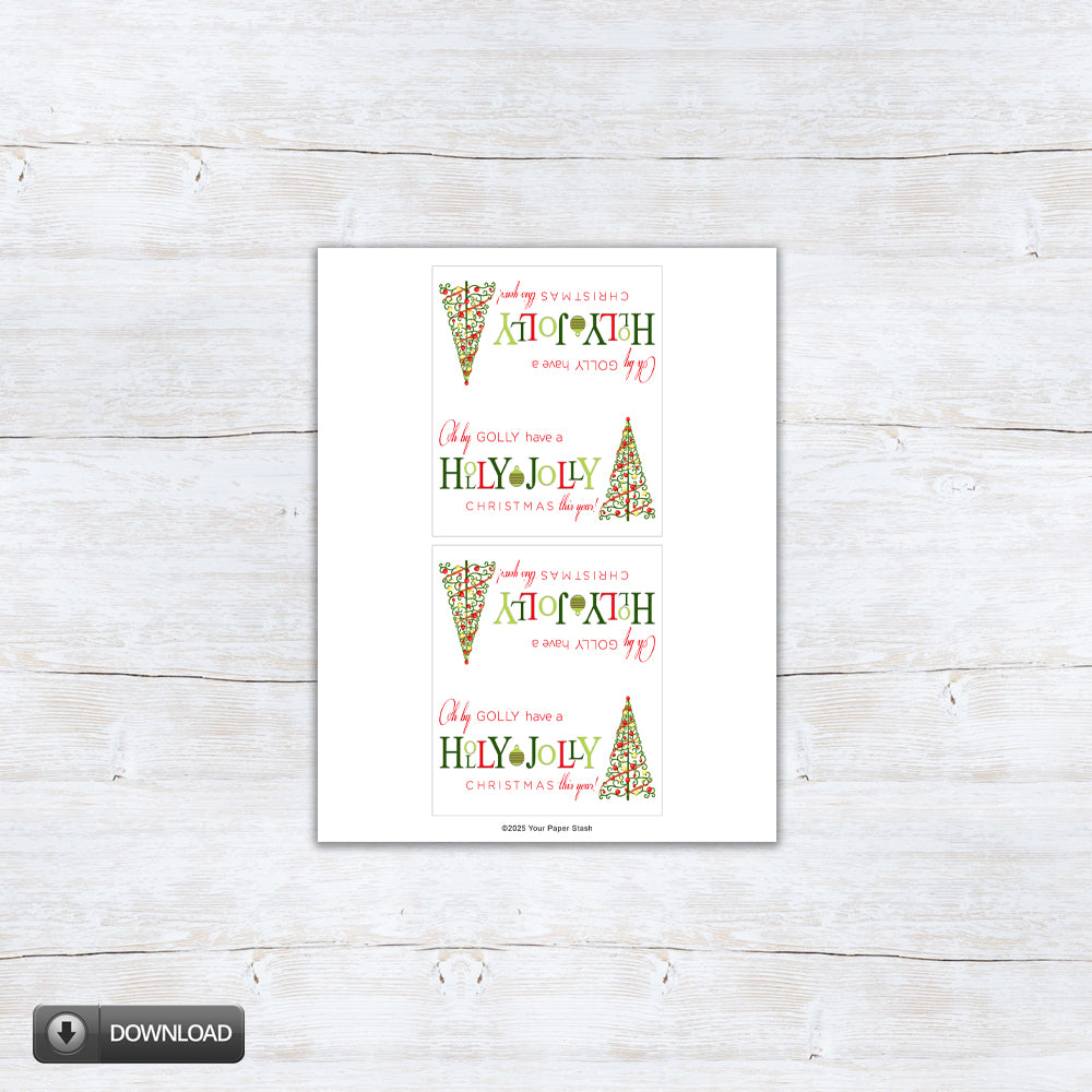 holly jolly Christmas treat bag toppers with retro Christmas tree - download 