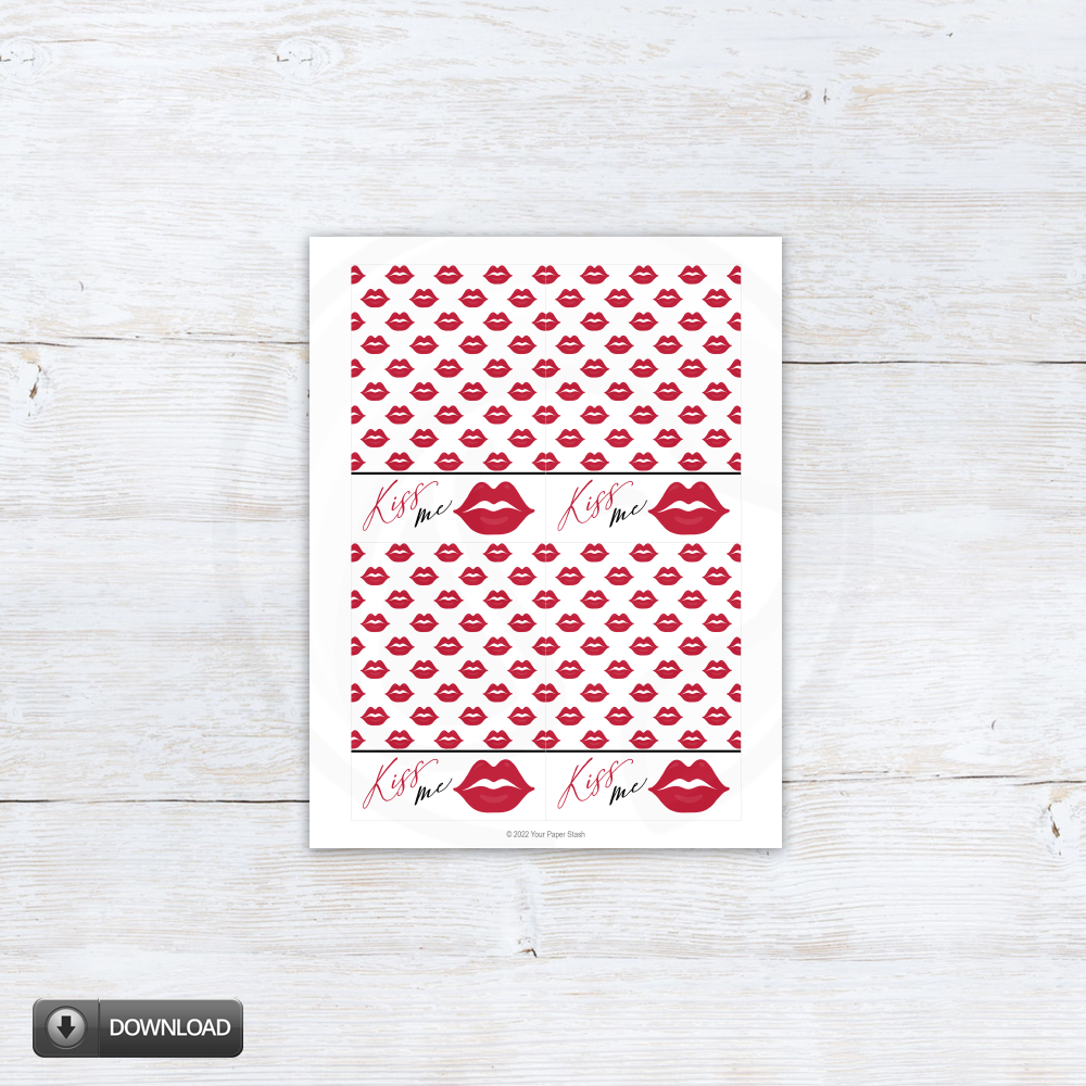 printable valentine's day kiss me mini cookie card backers