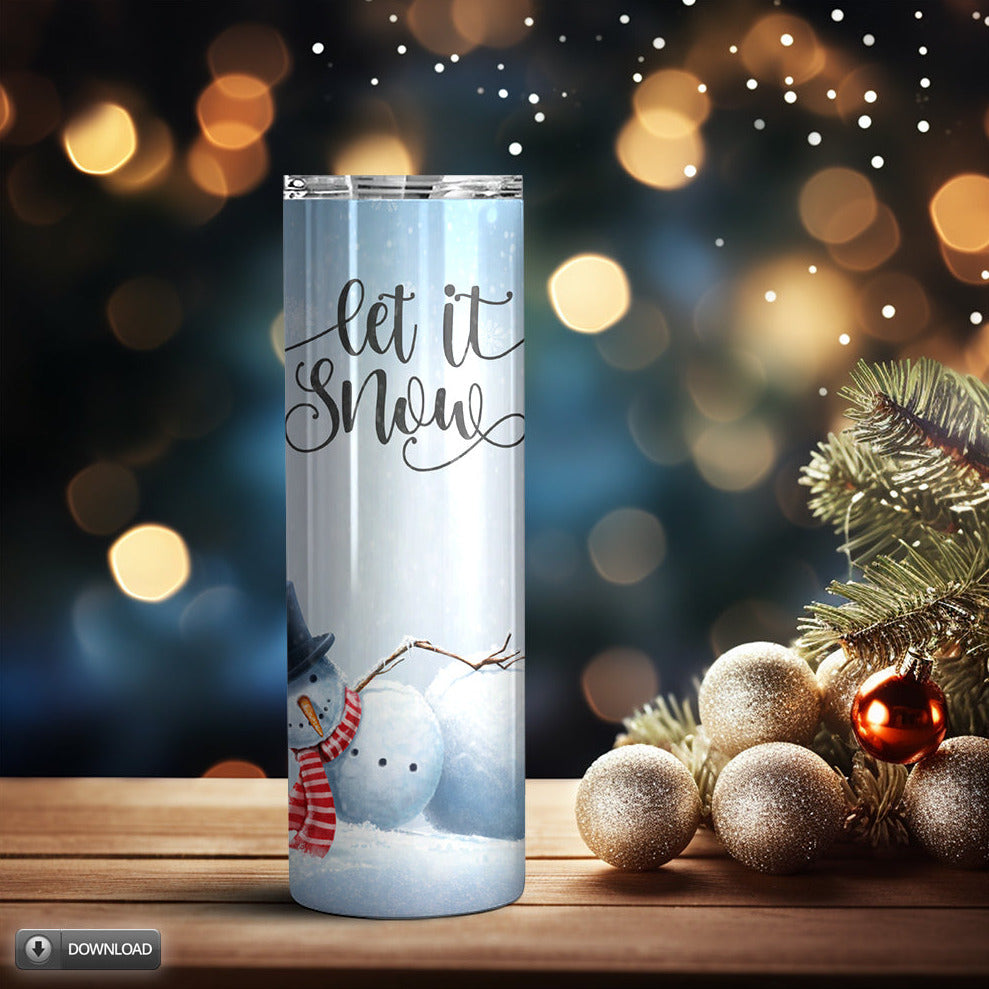 let it snow snowman 20 oz skinny tumbler sublimation png design instant download small business use