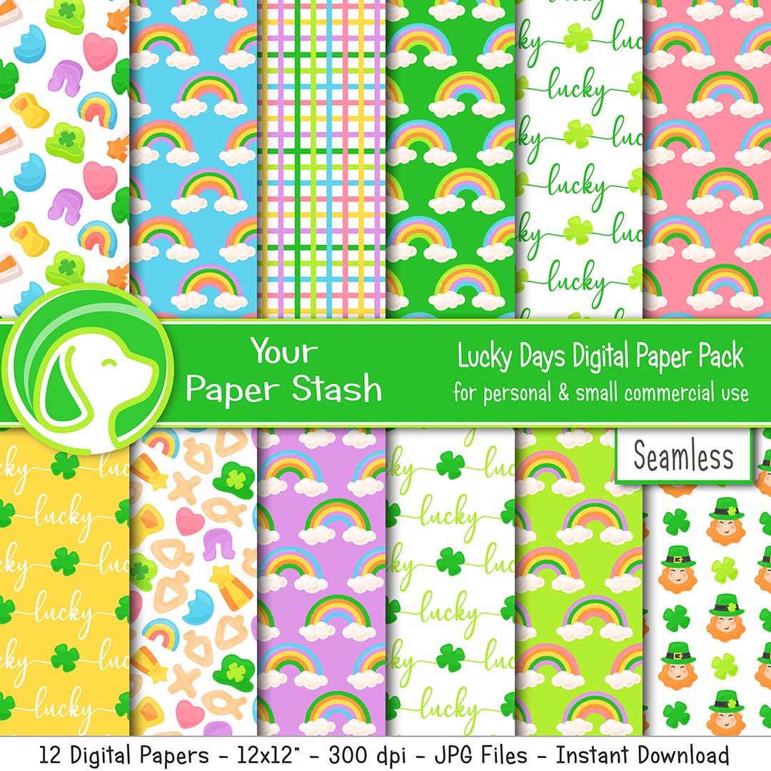 st. patrick's day lucky charm rainbow digital paper pack
