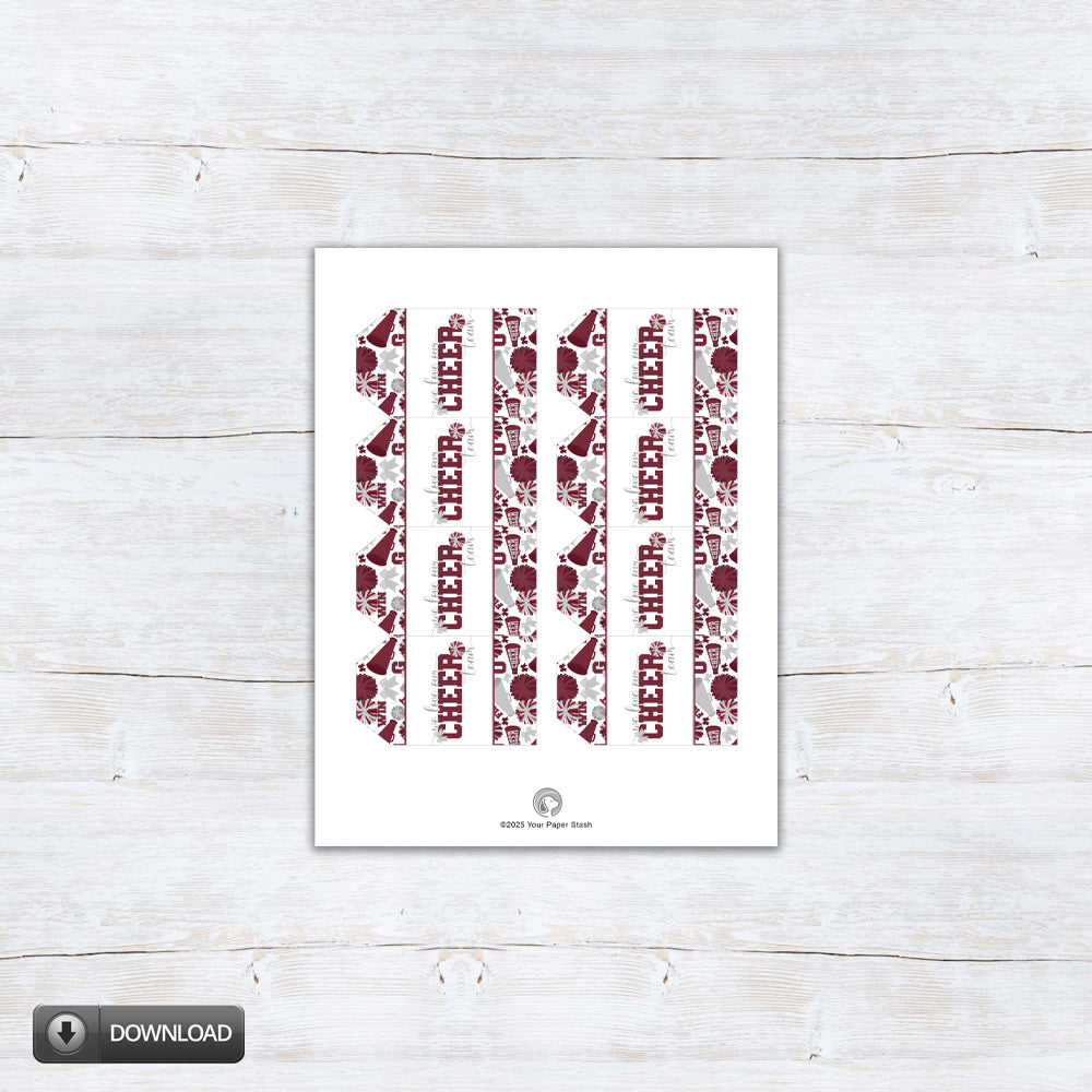 we love our cheer team printable tags in maroon and silver for cheer moms coaches and cheerleaders