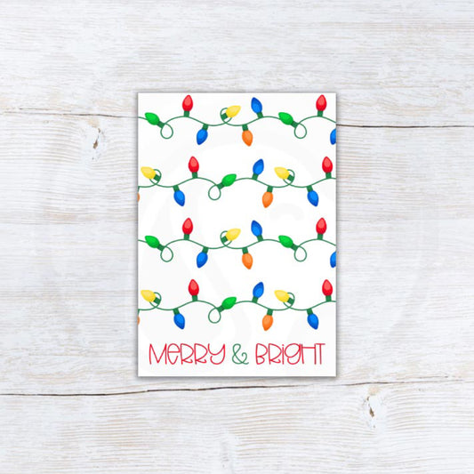 printable Merry and Bright 3.5x5 mini cookie card backers, Christmas lights note cards