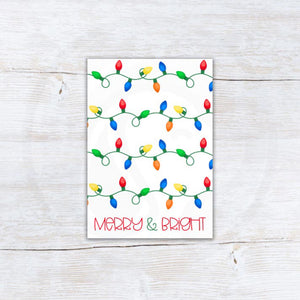 printable Merry and Bright 3.5x5 mini cookie card backers, Christmas lights note cards