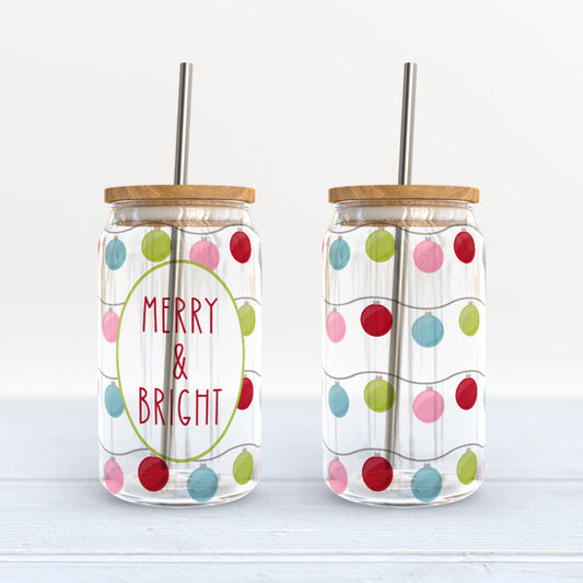 merry and bright Christmas beer soda 16oz glass jar wrapper sublimation design instant download