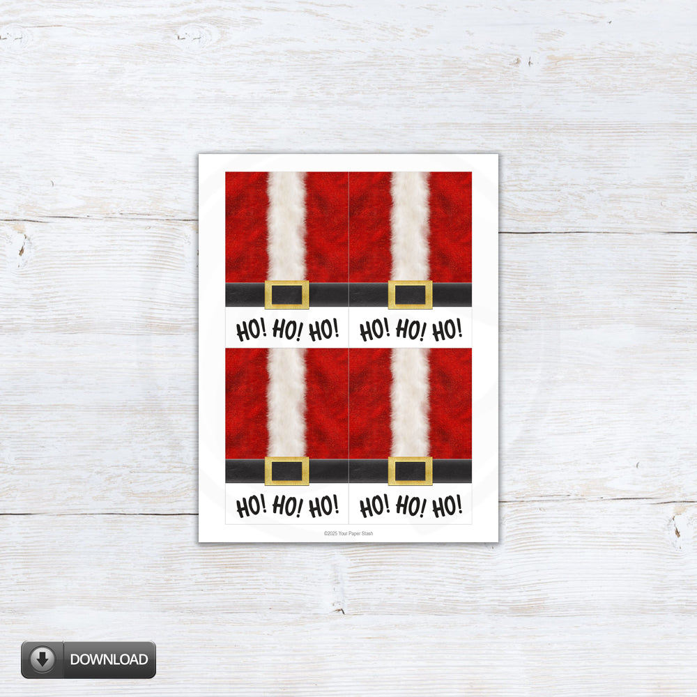 Santa Suit Ho Ho Ho Christmas Cookie Card and Wish List Note Cards Printable