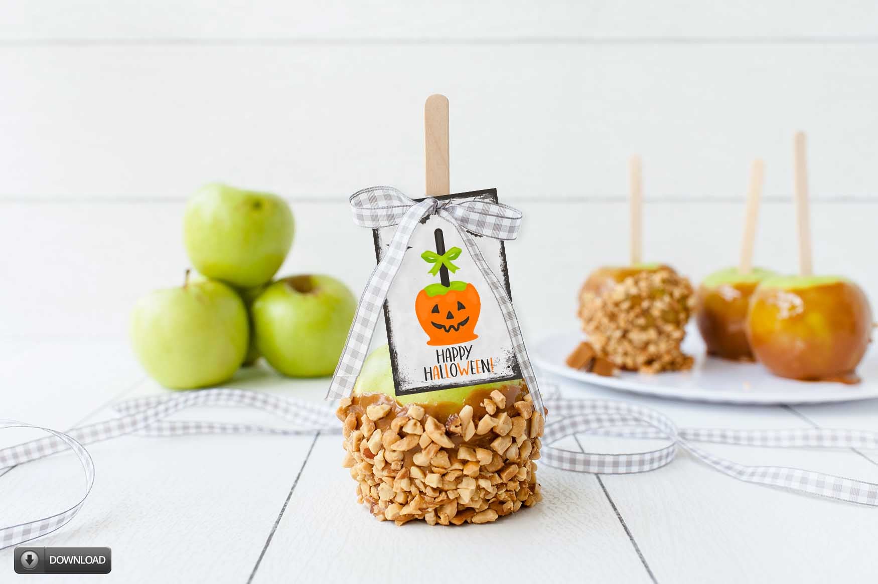 printable halloween gift tags with caramel apple for gift giving