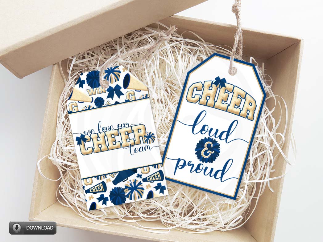 navy blue and gold printable cheerleading gift tags for coaches moms and cheerleaders