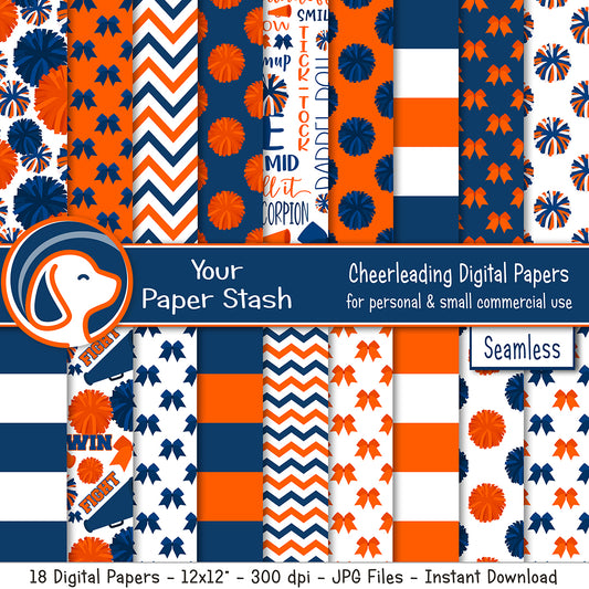 navy blue orange cheerleader seamless 12 x 12 scrapbook paper background patterns 