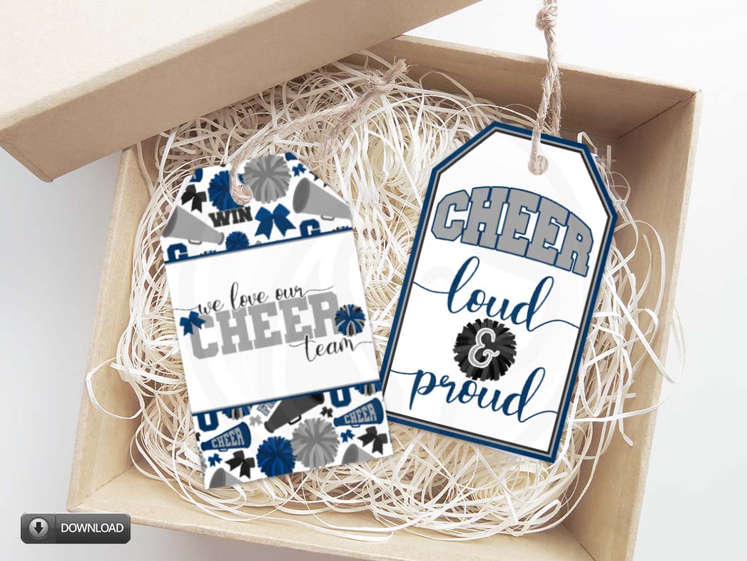 Navy Blue Black Silver Gray Cheer Team Gift Tags Printable Download