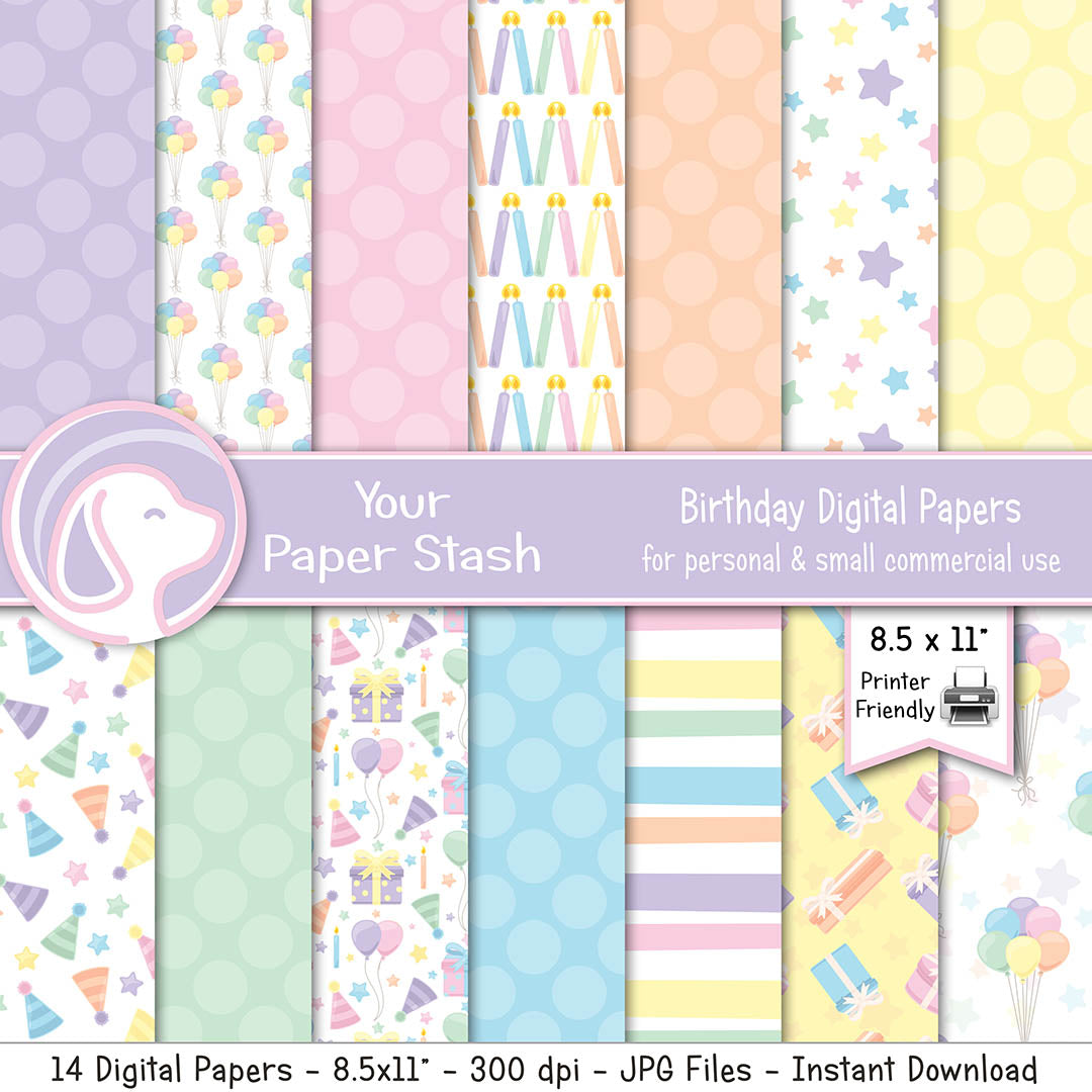 printable pastel 1st birthday digital paper background patterns for paper craft