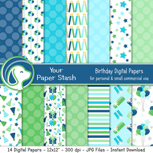12x12 boy birthday digital scrapbook paper background patterns