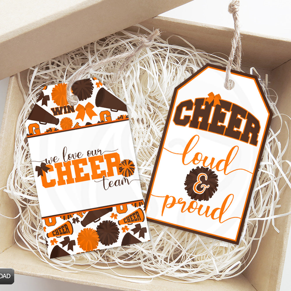 printable cheer loud and proud gift tags, cheer team gift tags, cheer mom tags, cheer coach tags