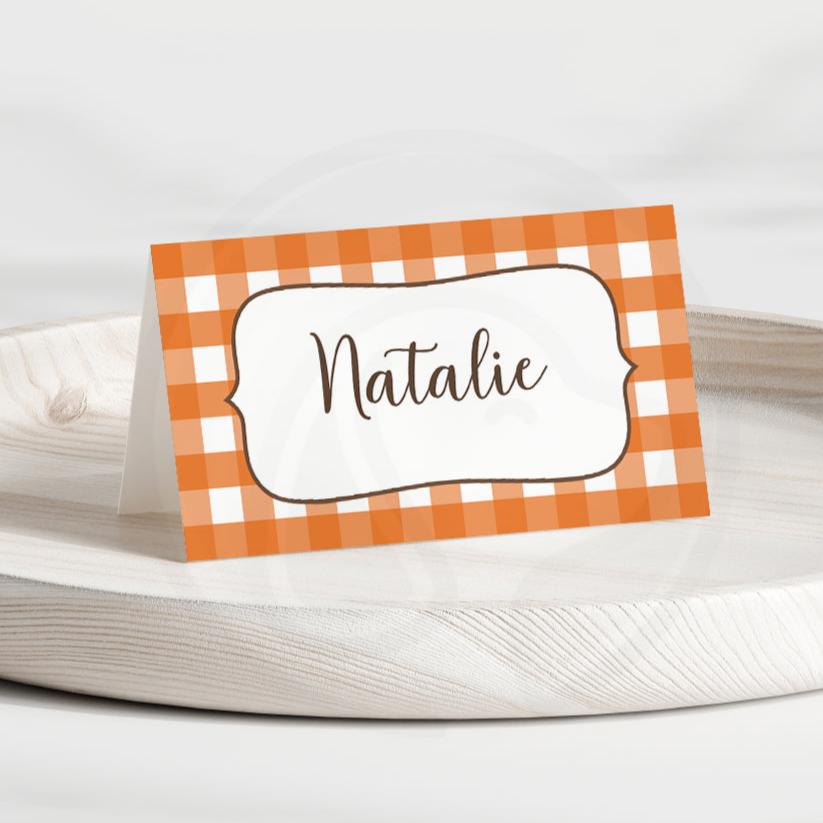 printable orange buffalo check place tent food cards