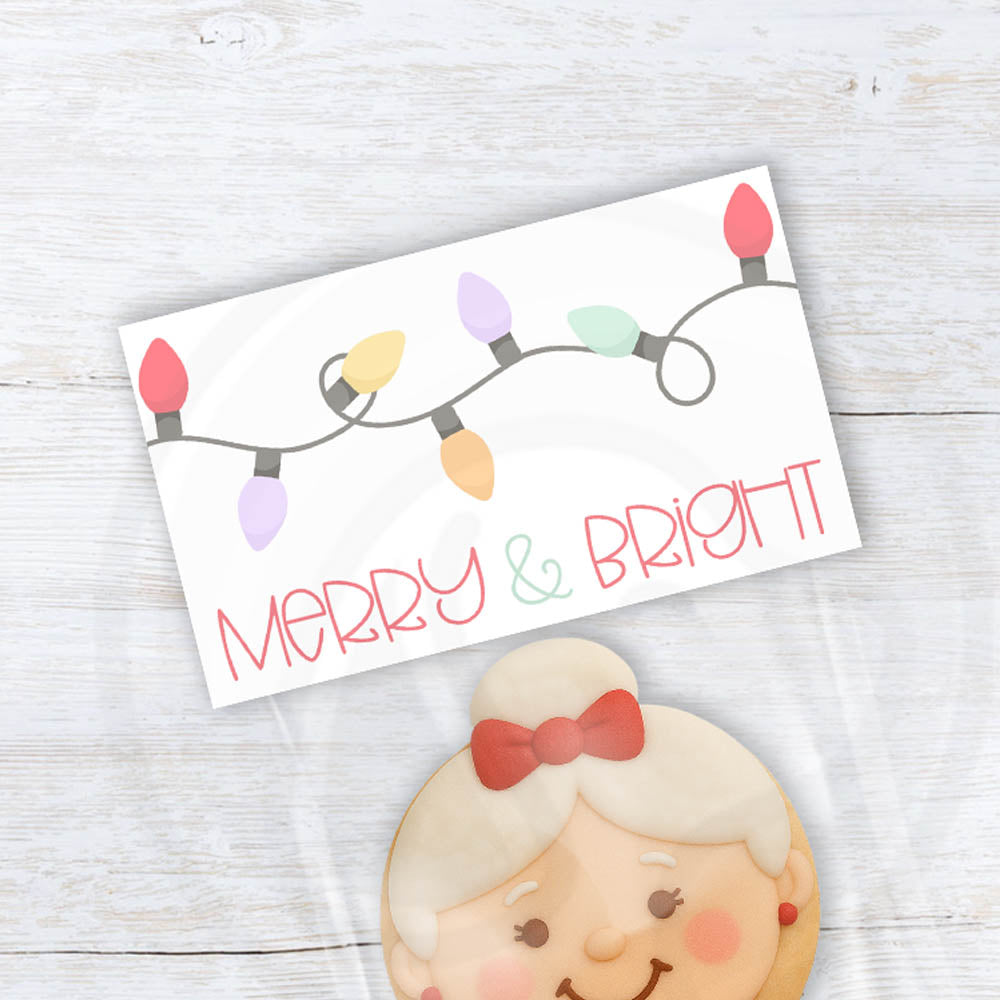 Merry & Bright Printable Topper | Christmas Digital Art | Pastel Holiday Lights Design (2 Sizes Included)