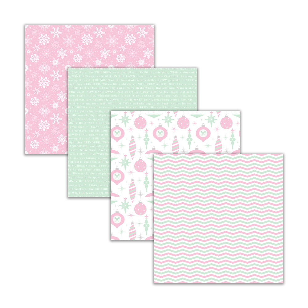Mint and blush pink holiday scrapbook backgrounds with festive patterns
