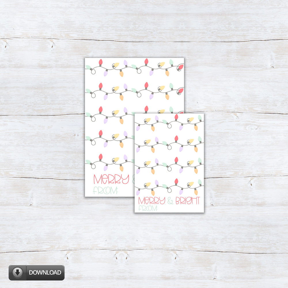 Merry and Bright Christmas Cookie Cards with Pastel Lights