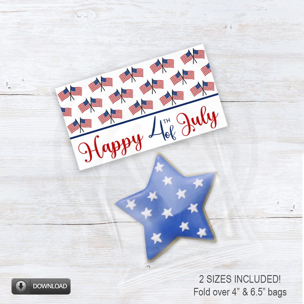 patriotic candy bag toppers printable with red white and blue flags for independence day party favors