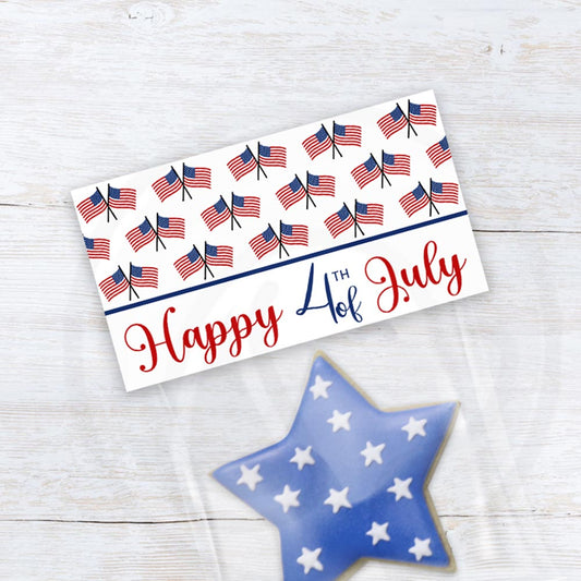 4th of july printable treat bag toppers with american flag pattern and happy fourth of july text