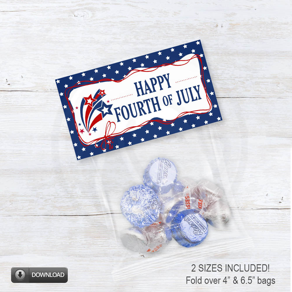 independence day treat bag toppers printable with vintage style patriotic label and star border