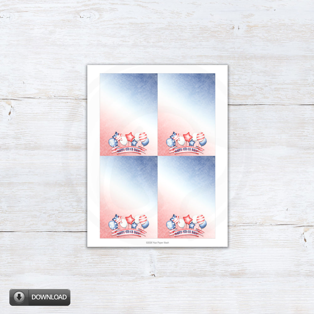 4th of July Cookie Cards Printable, Patriotic Note Cards 3.5x5 and 5x7, Independence Day Cookie Backers, Party Favor Cards