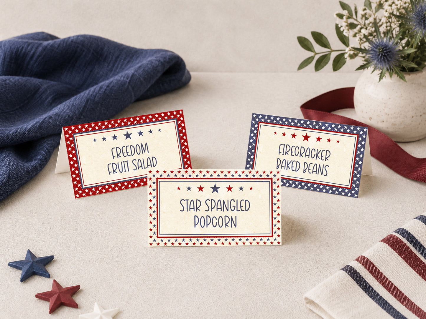 Printable Patriotic Food Labels | Editable 4th of July Place Cards