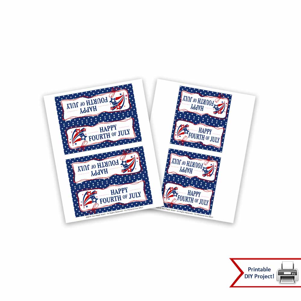 patriotic candy bag toppers printable with red white and blue stars and fireworks style design