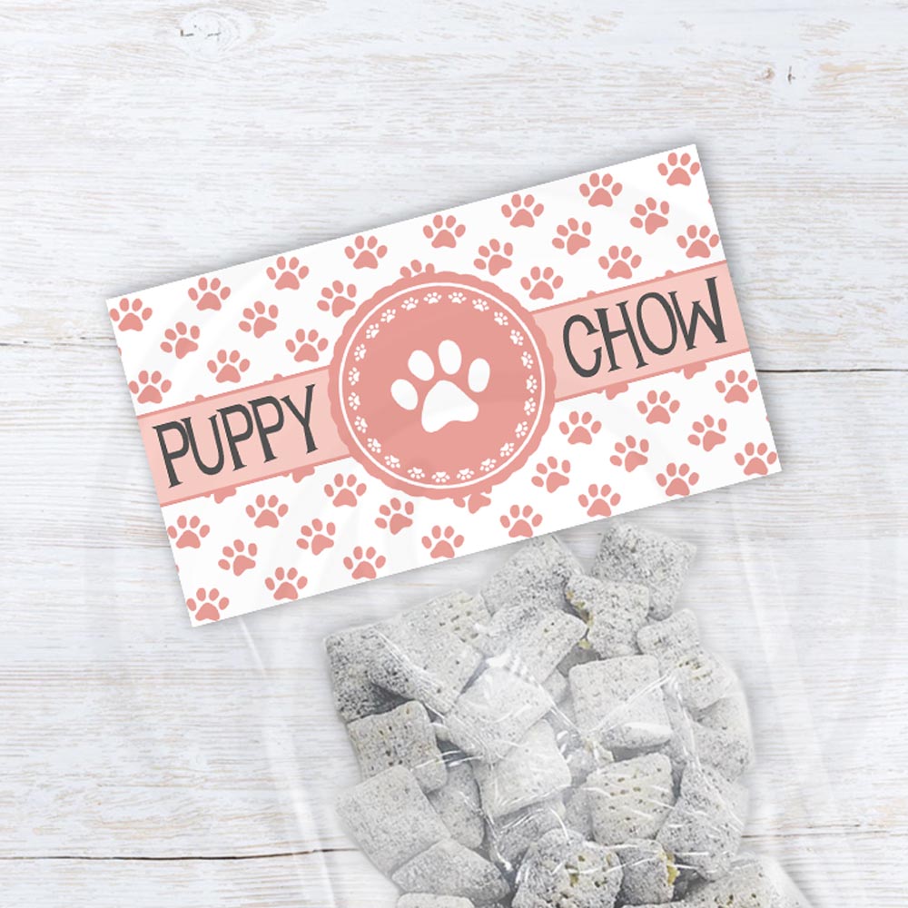 peach coral puppy chow girl birthday party favor bag toppers