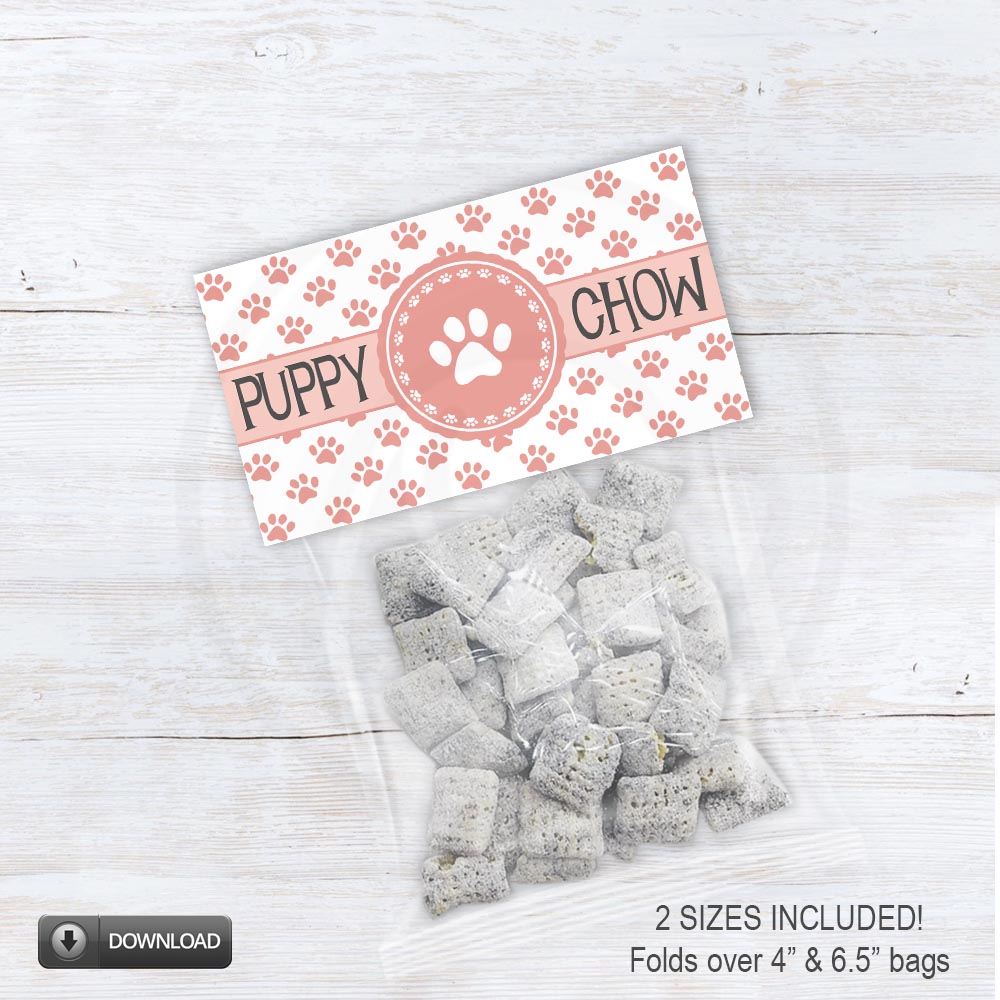 coral peach bag toppers for puppy parties and valentine's day treats