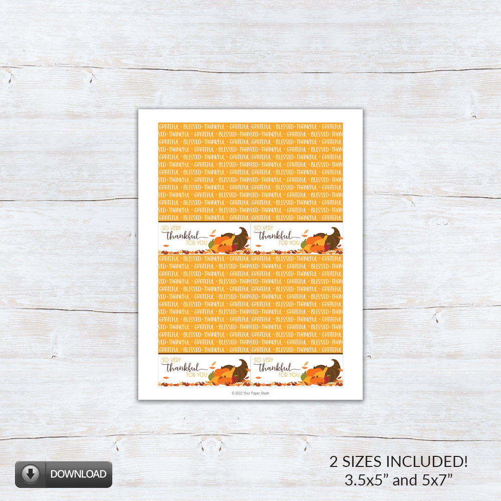 Thankful Grateful Blessed Thanksgiving Printable Cookie Card Backers