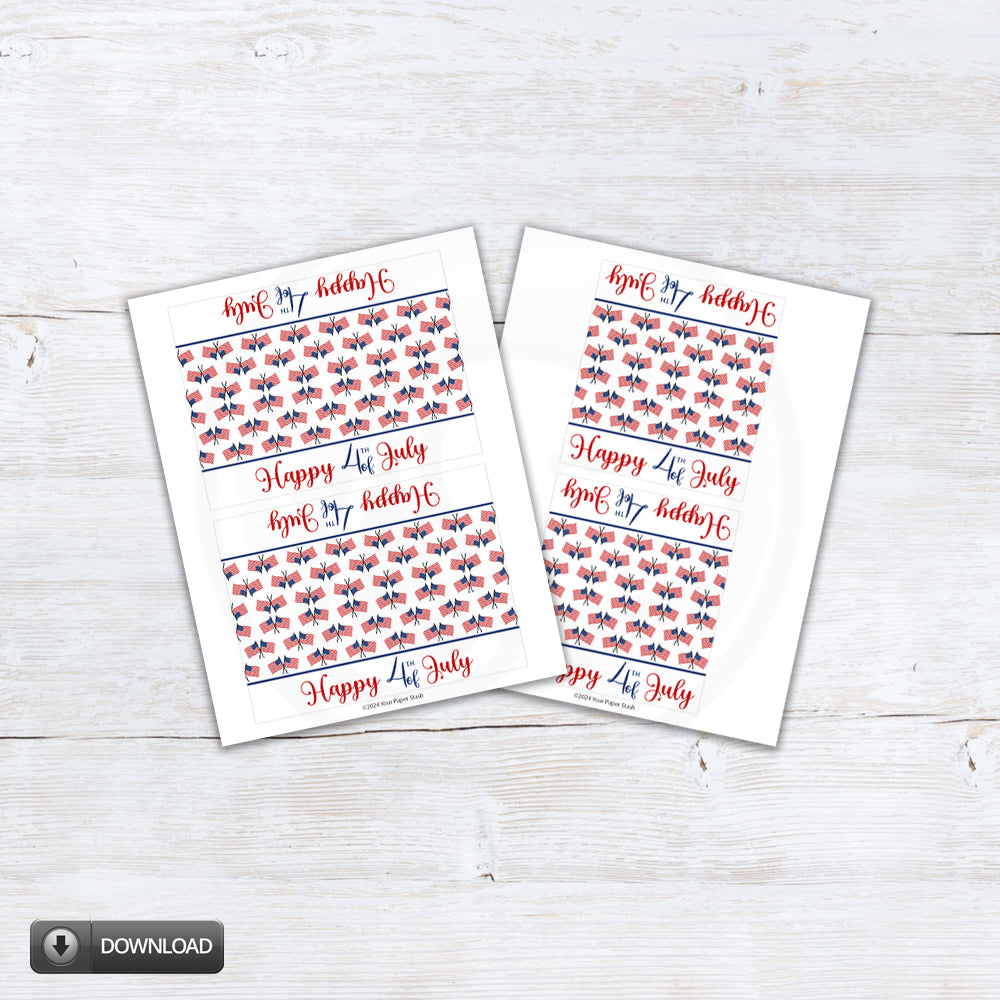 independence day treat bag toppers printable with american flag design for classroom and party use