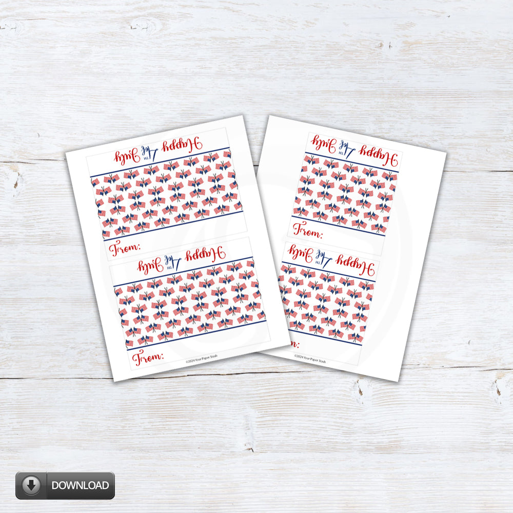 4th of July American Flag Printable Treat Bag Toppers Download