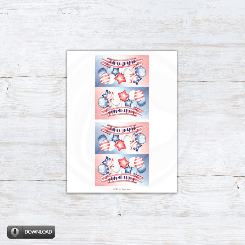 patriotic candy bag toppers printable for independence day with stars stripes balloons and festive design