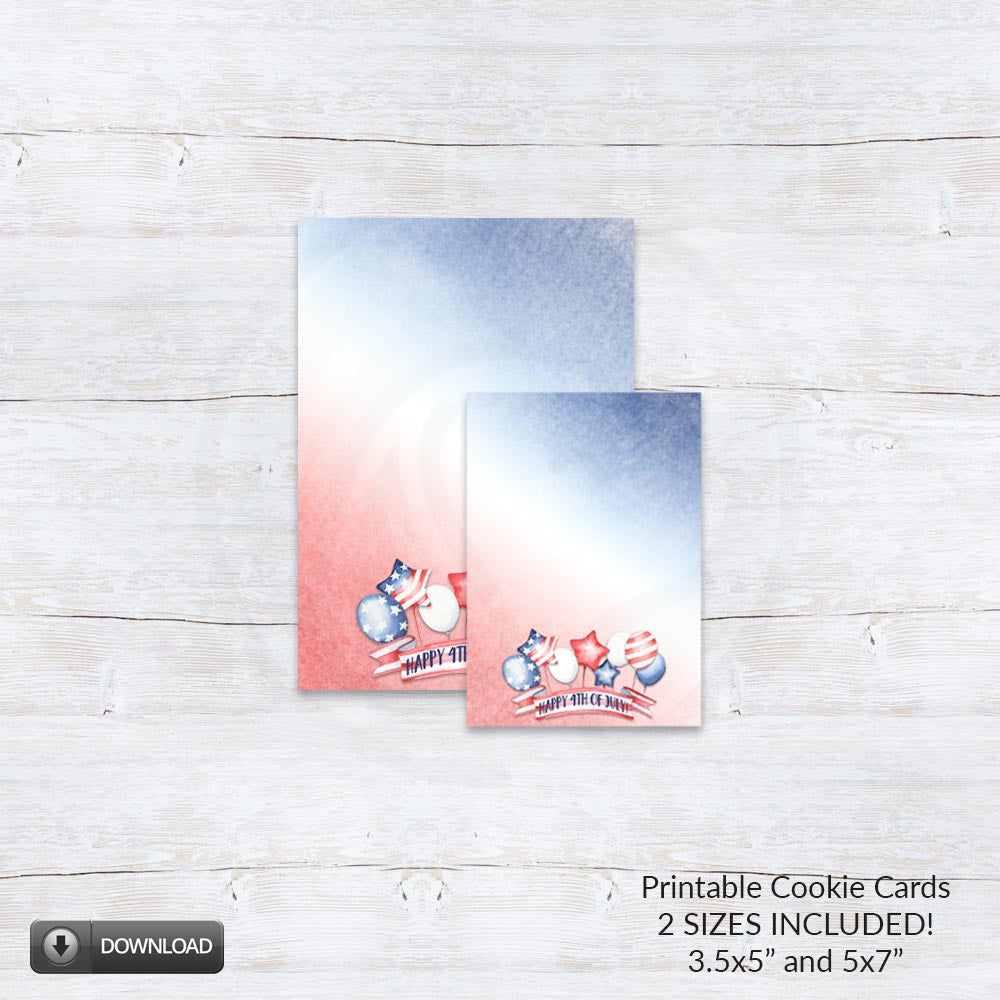 4th of July Cookie Cards | Patriotic Printable Note Cards | Independence Day Treat Backers