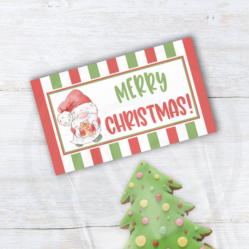 Merry Christmas gnome treat candy and cookie bag toppers-2 sizes