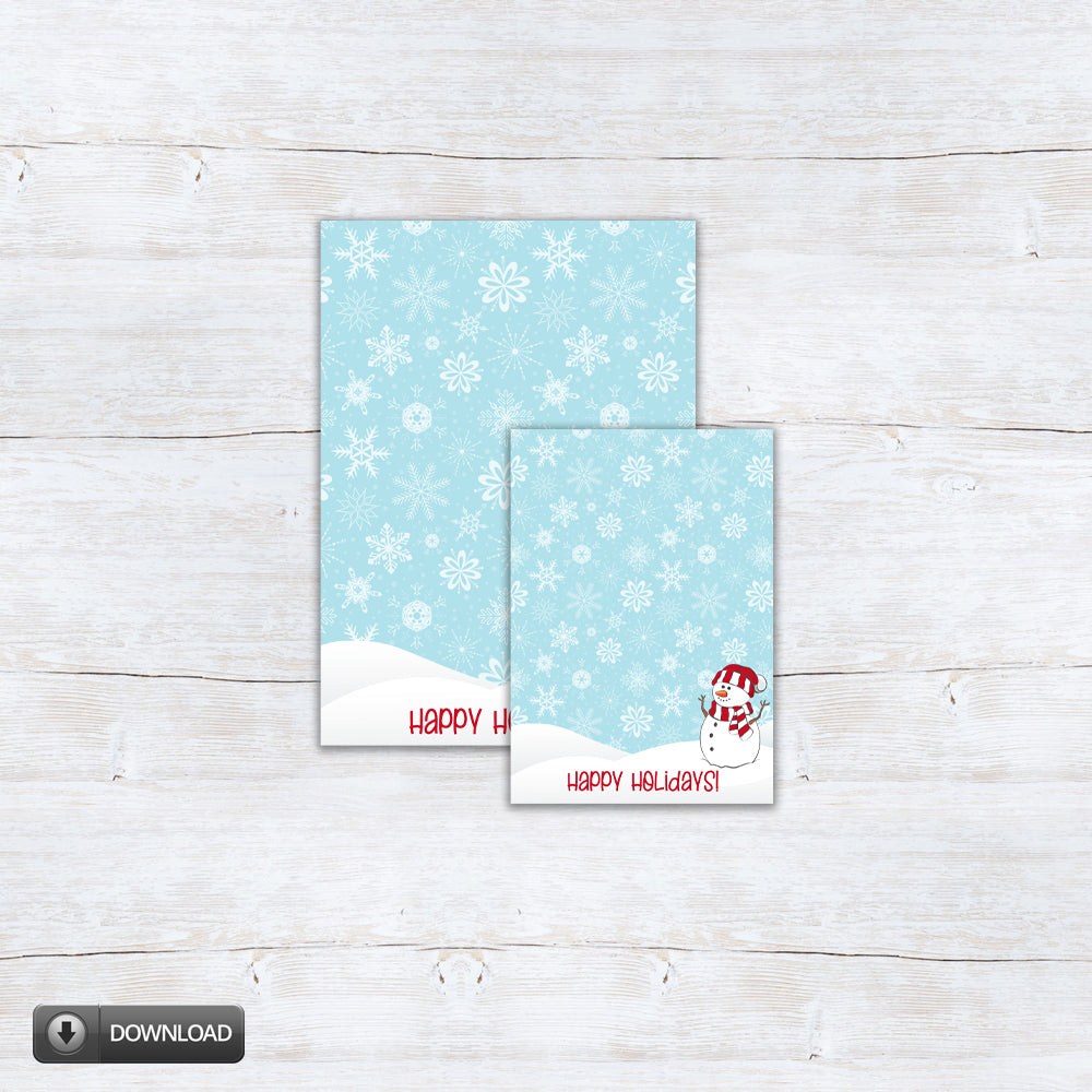 Snowman holiday cookie card backers or note cards in 2 sizes - digital download