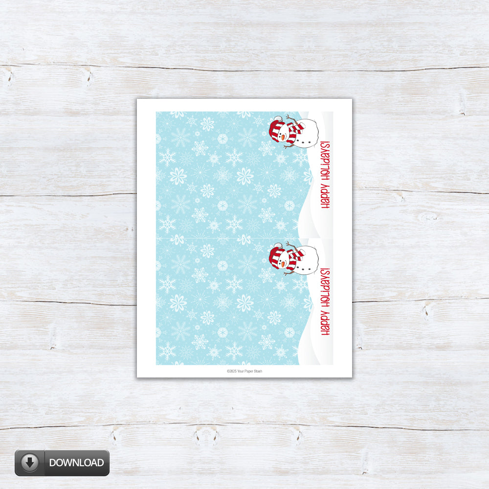 printable snowman cookie card backers with snowflakes and snowman illustrations 5x7