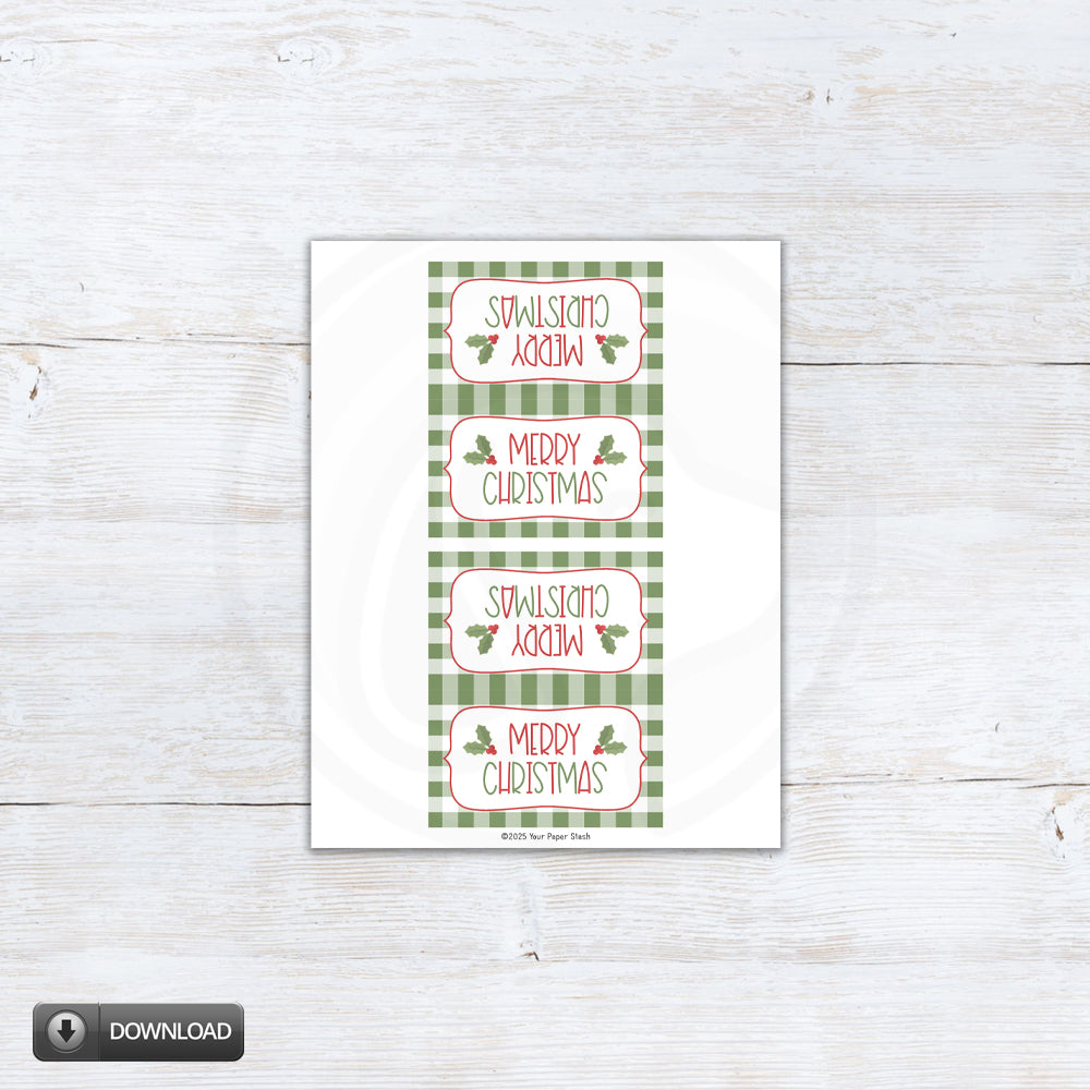 Printable Christmas green check cookie and candy treat bag toppers