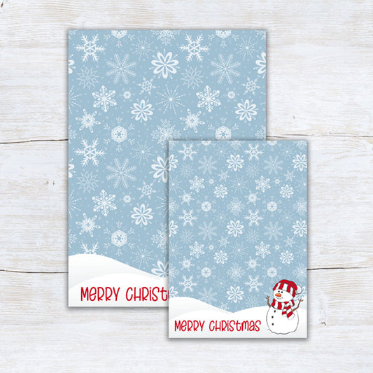 printable Merry Christmas snowman cookie card backers or note cards - 2 sizes - instant download - snowflake background with snowman 