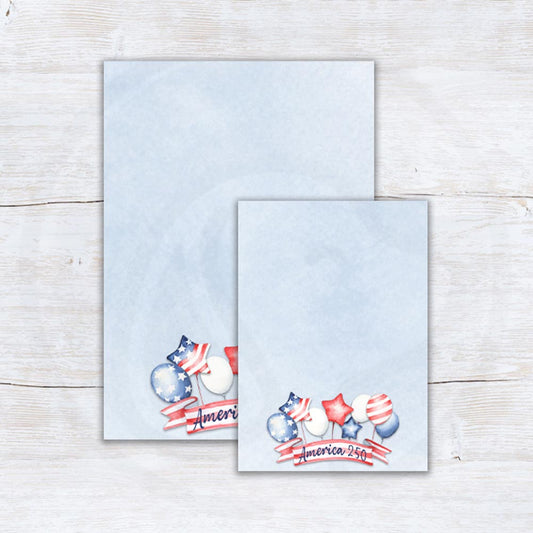 america 250 printable cookie cards with patriotic balloons design in 3.5x5 and 5x7 sizes for 4th of july gifts