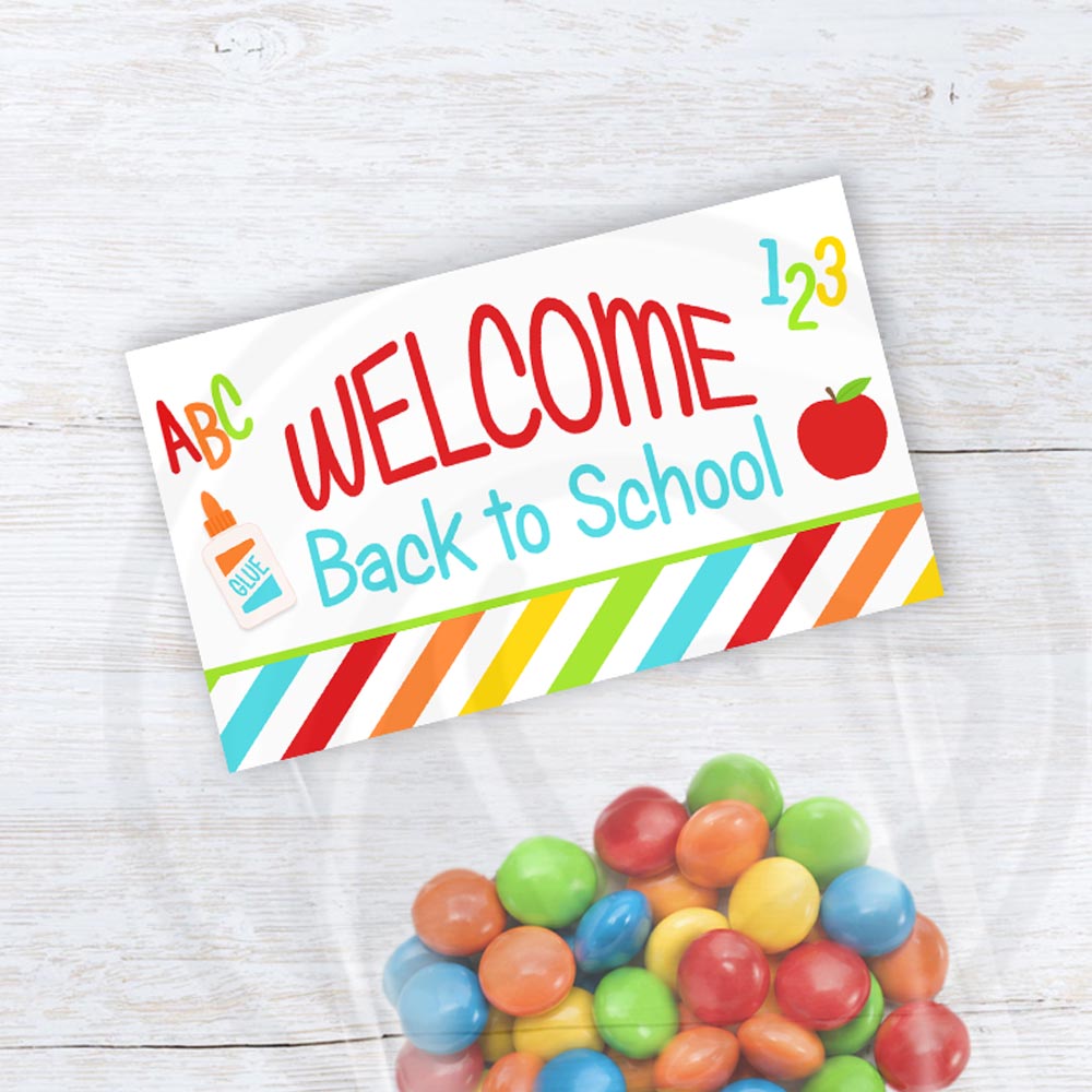 Printable welcome back to school treat bag toppers in 2 sizes - use to top off cookie and candy bags