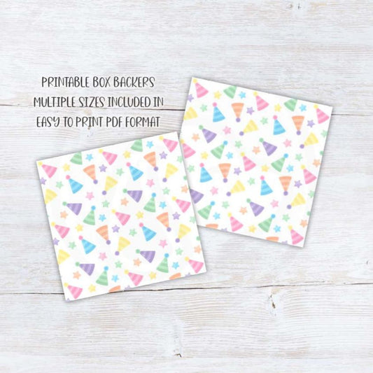 printable birthday hat cookie box backers liners cards and tags