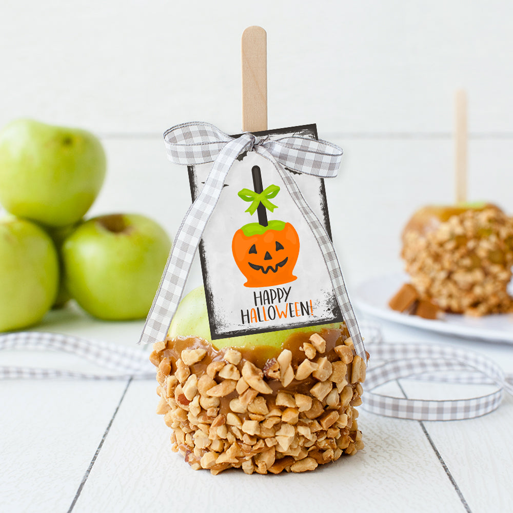 printable halloween caramel apple gift tags, candy apple tags