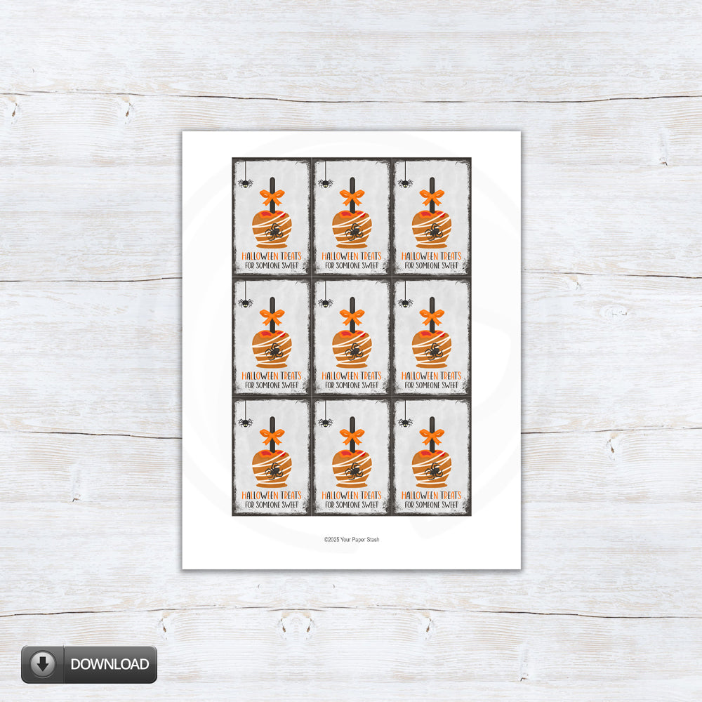 Halloween treats candy caramel apple printable gift tags - instant download #yourpaperstash