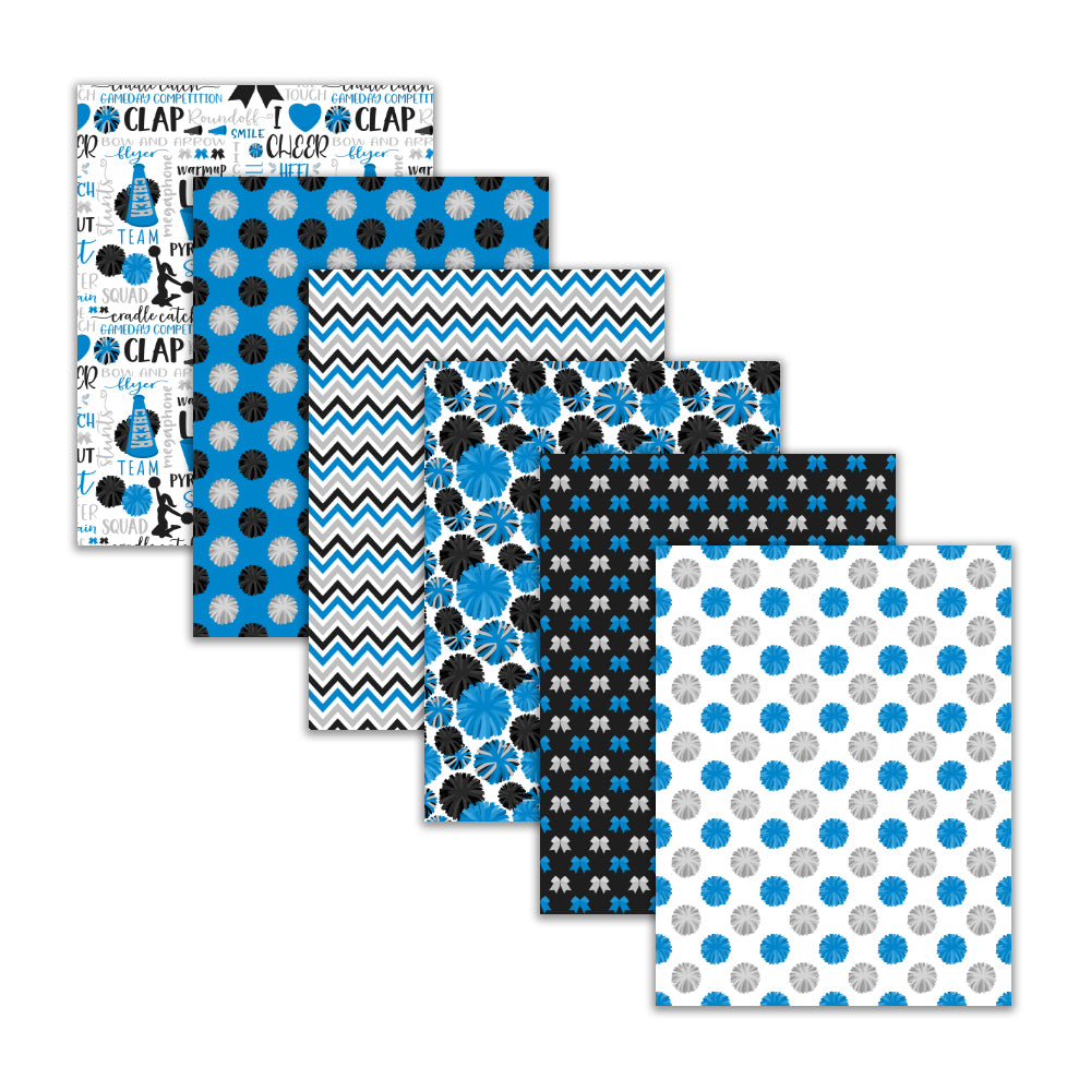 Blue Black Cheerleader Digital Papers, Pom-Pom and Megaphone Printable Paper