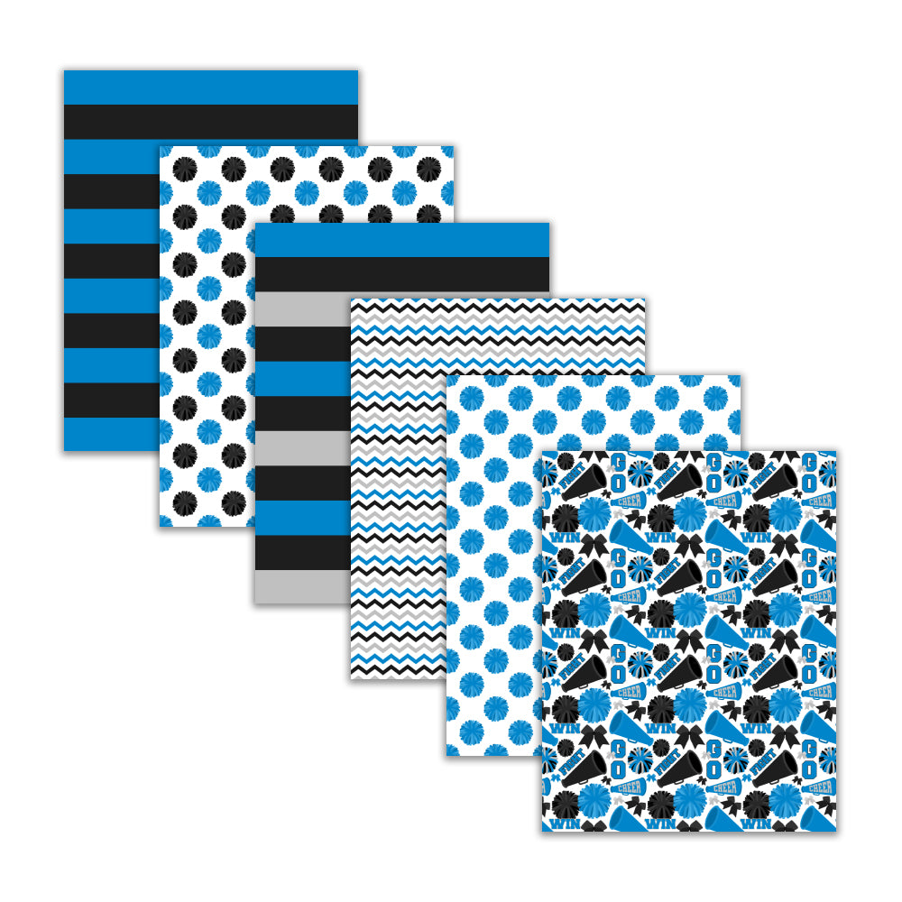 Blue Black Cheerleader Digital Papers, Pom-Pom and Megaphone Printable Paper