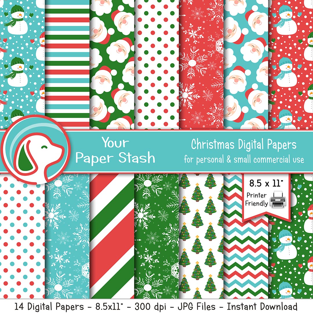 Printable Christmas Santa Snowmen Digital Papers – Your Paper Stash