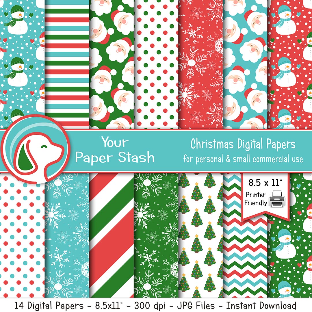 printable Christmas Santa snowman digital papers