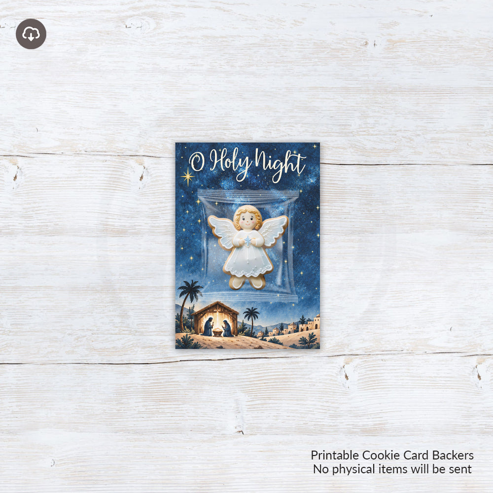 O Holy Night nativity cookie card backers in two printable sizes